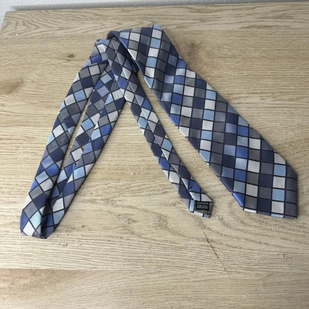 Giorgio Brutini Collezione‎ Collection Blue Plaid Diamonds Necktie Mens Tie